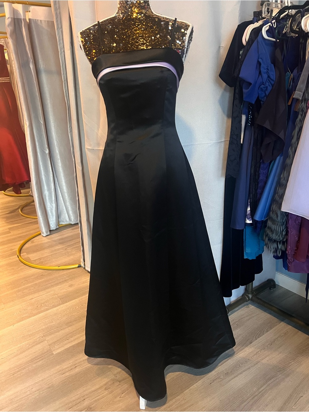 Debut Black Strapless Gown with Lilac Trim